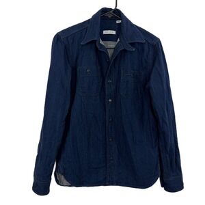 Gustin Workshirt Mens Size XS Indigo Slim Long Sleeve Button Up Chinstrap Cotton